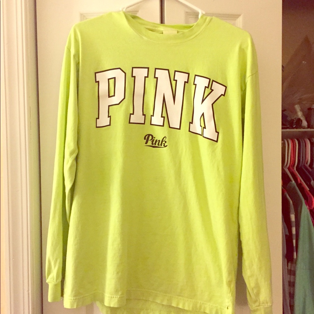 Pink Victoria’s Secret lime green shirt